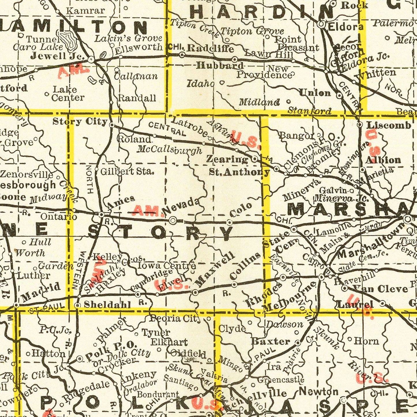 Vintage Map of Iowa, 1888