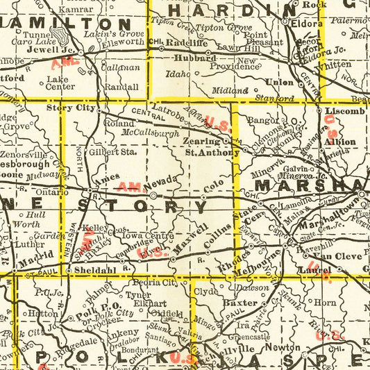 Vintage Map of Iowa, 1888