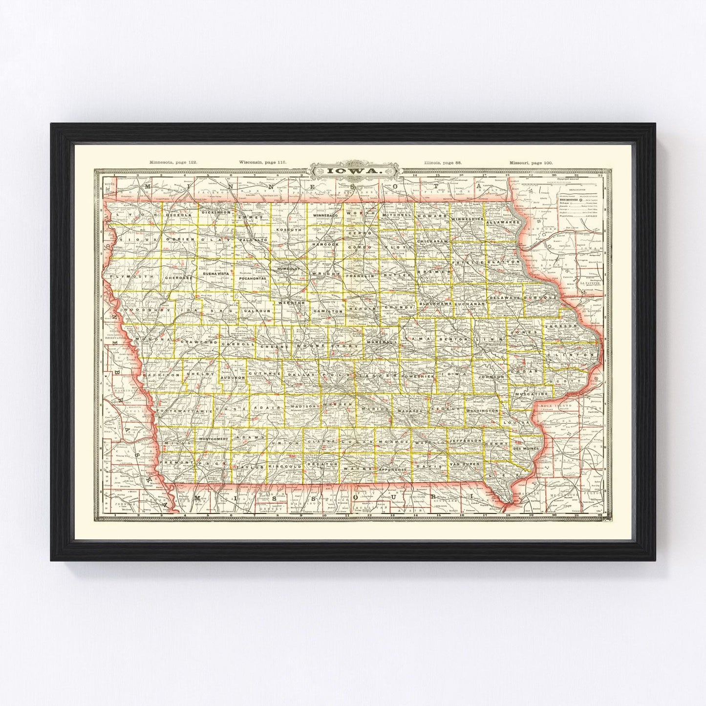 Vintage map of Iowa, 1888