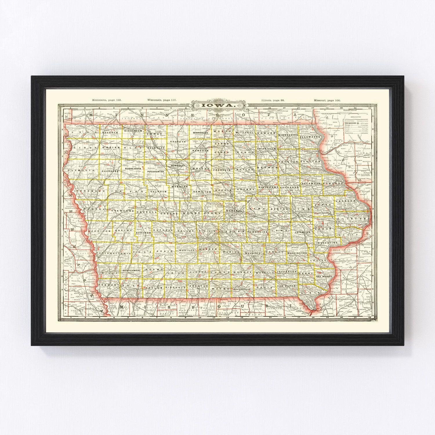 Vintage map of Iowa, 1888