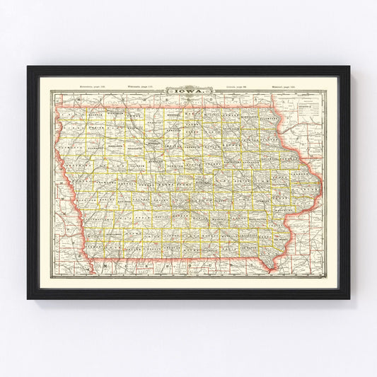 Vintage map of Iowa, 1888