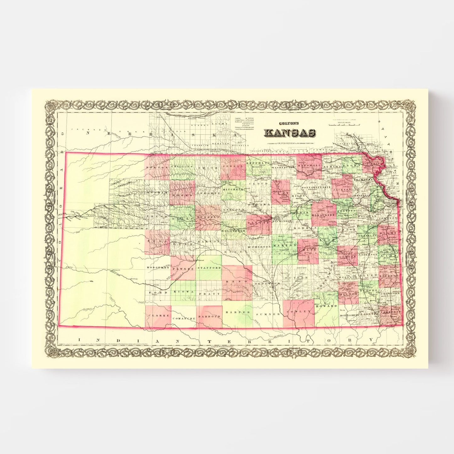 Vintage Map of Kansas, 1871