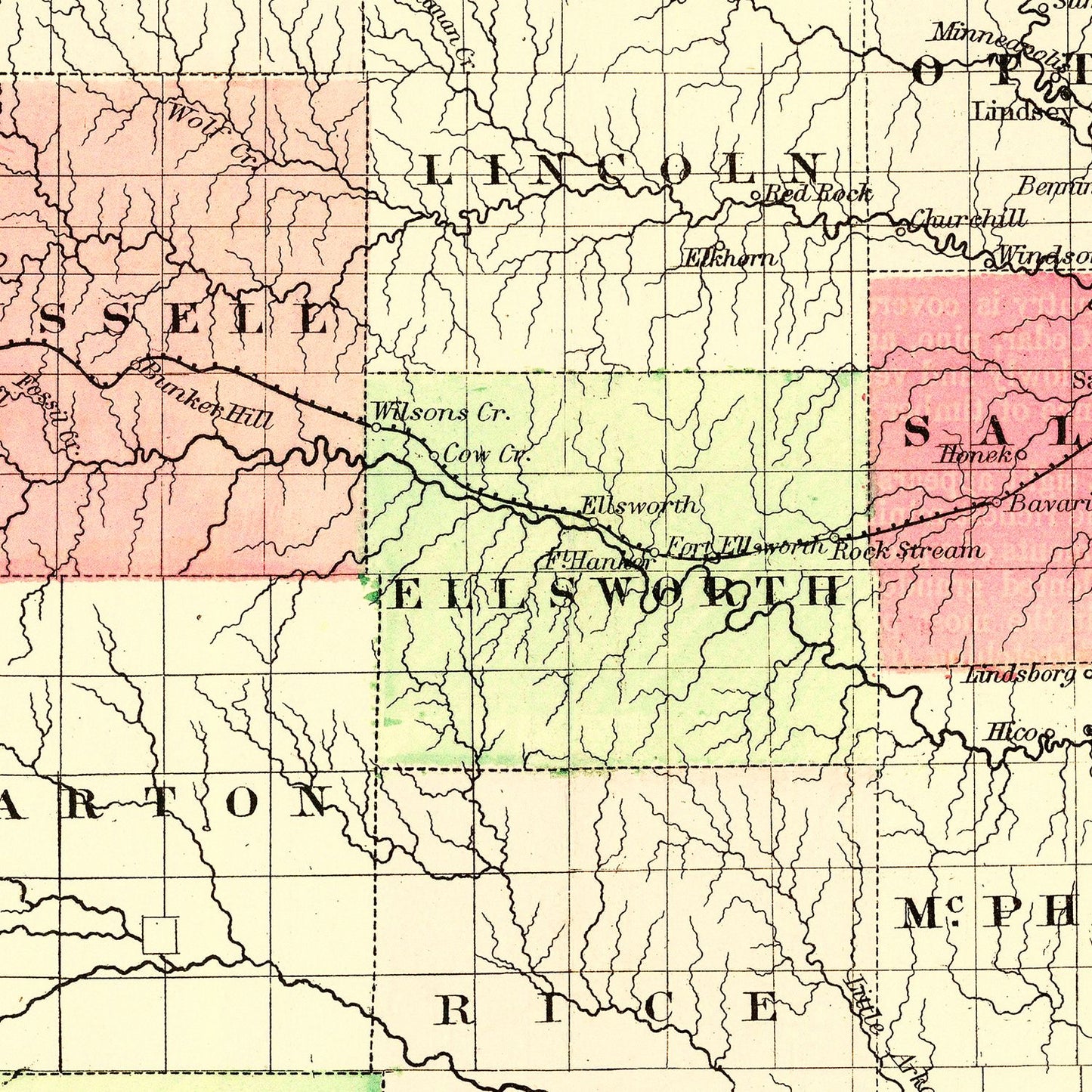 Vintage Map of Kansas, 1871