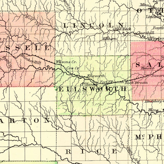 Vintage Map of Kansas, 1871