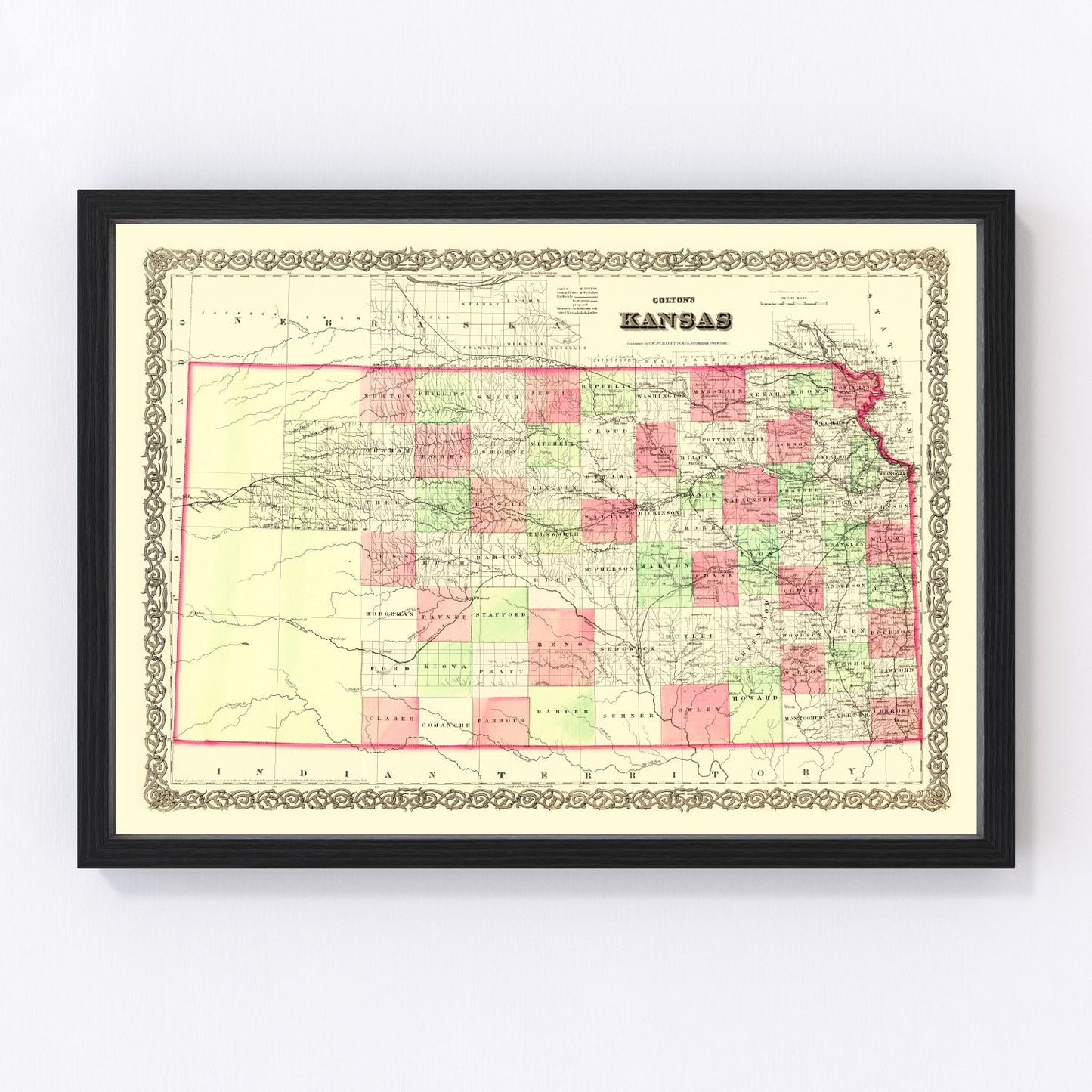 Vintage map of Kansas, 1871