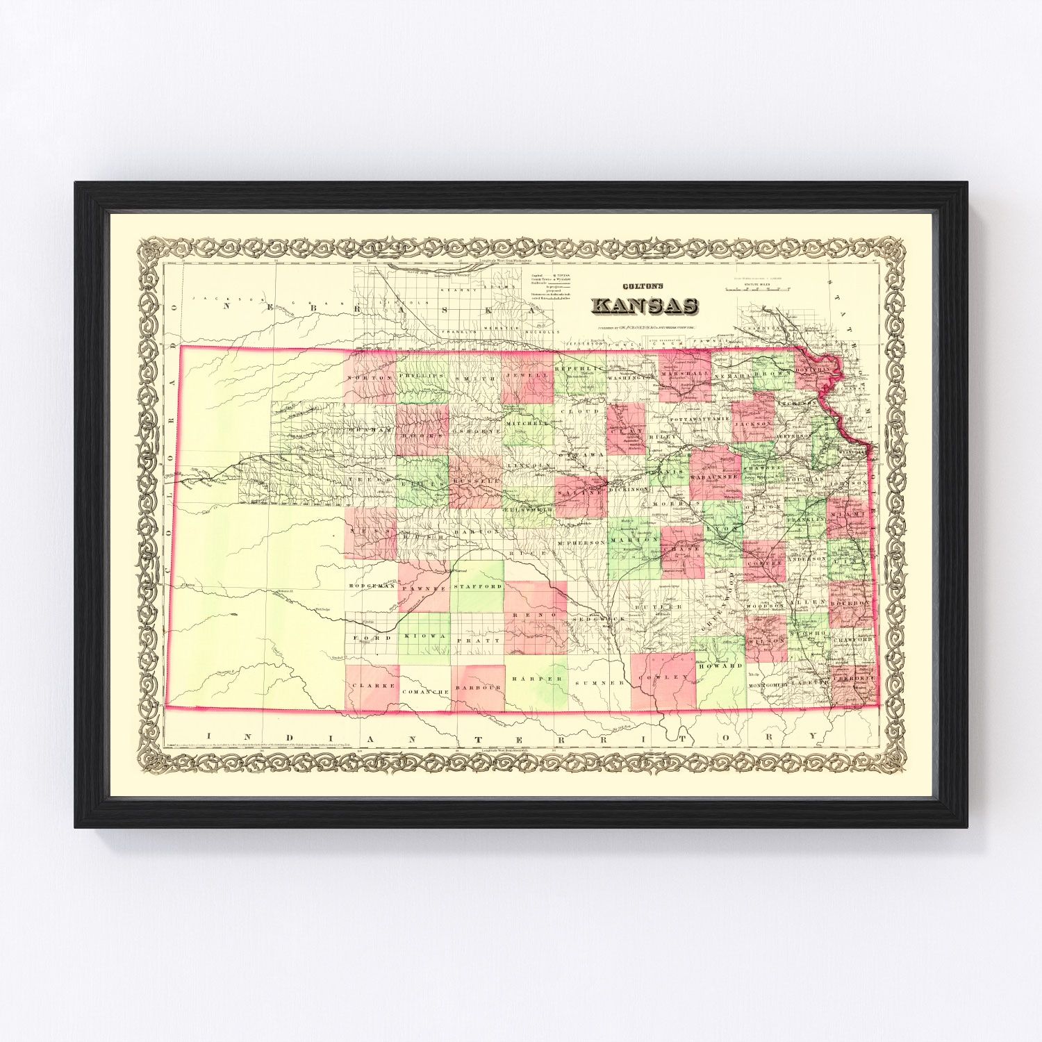 Vintage map of Kansas, 1871