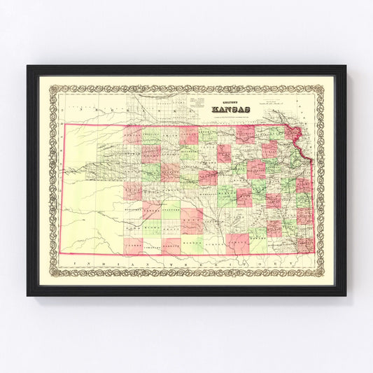 Vintage map of Kansas, 1871