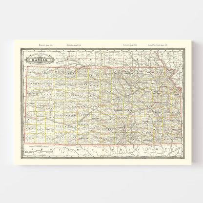 Vintage Railroad Map of Kansas, 1888