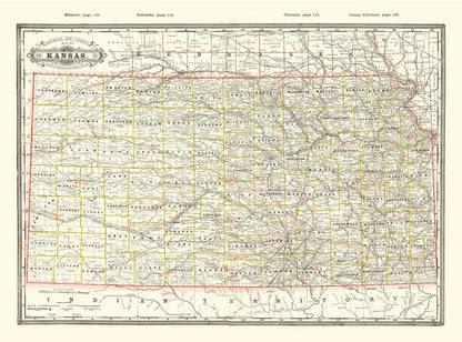 Vintage Railroad Map of Kansas, 1888