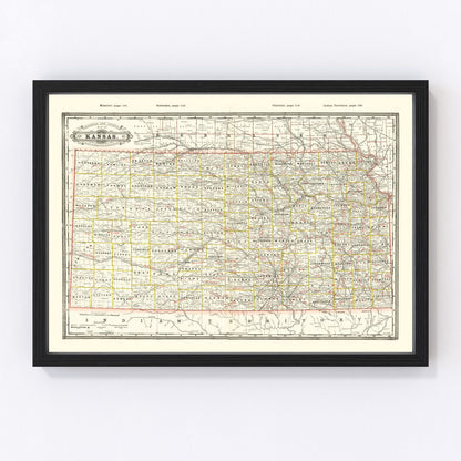 vintage railroad map of Kansas, 1888