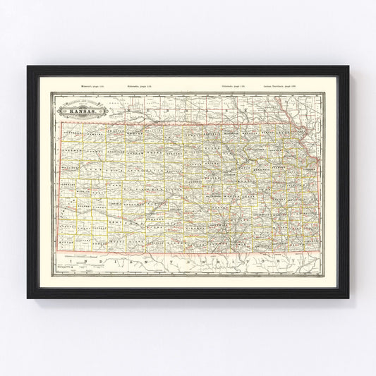 vintage railroad map of Kansas, 1888