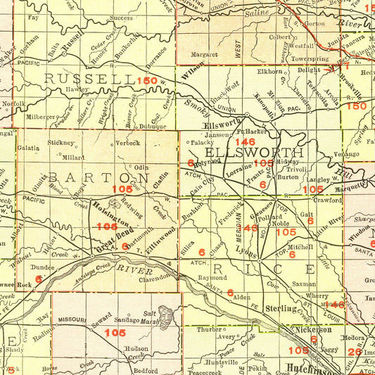 Vintage Map of Kansas, 1917