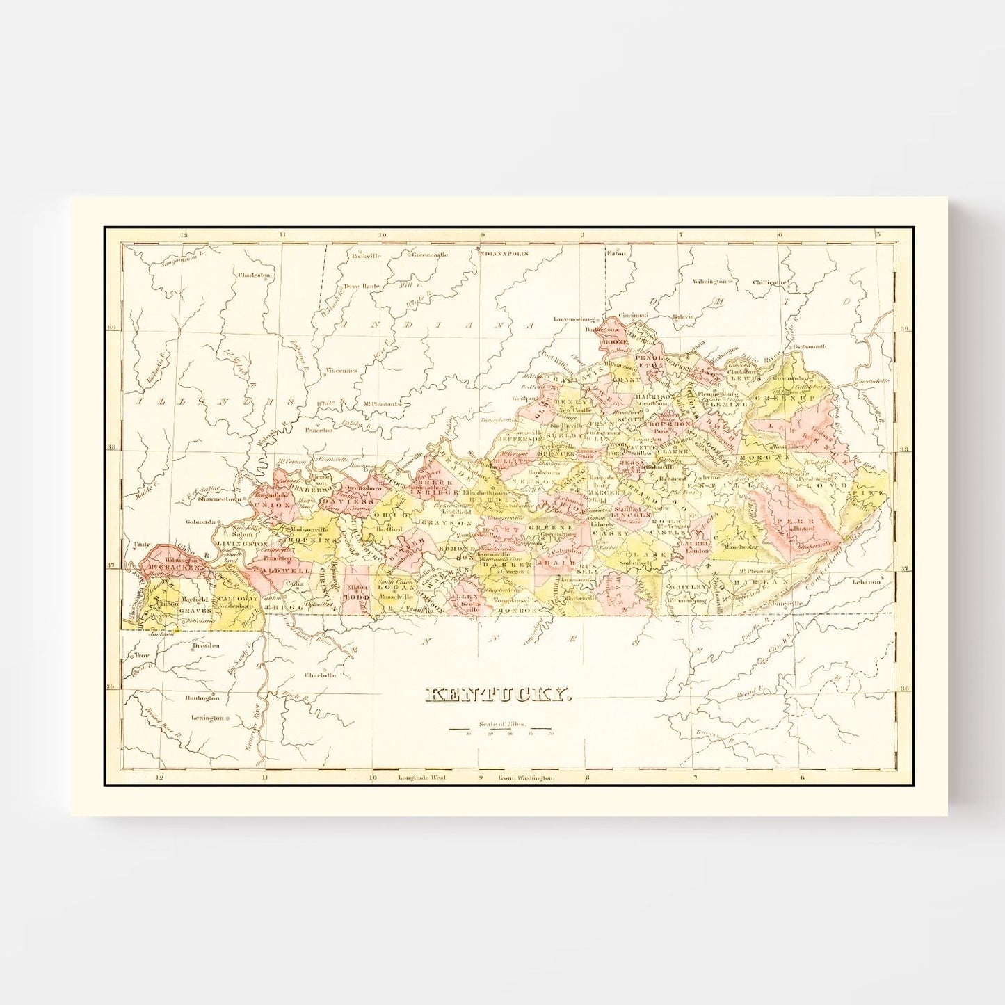 Vintage Map of Kentucky, 1835