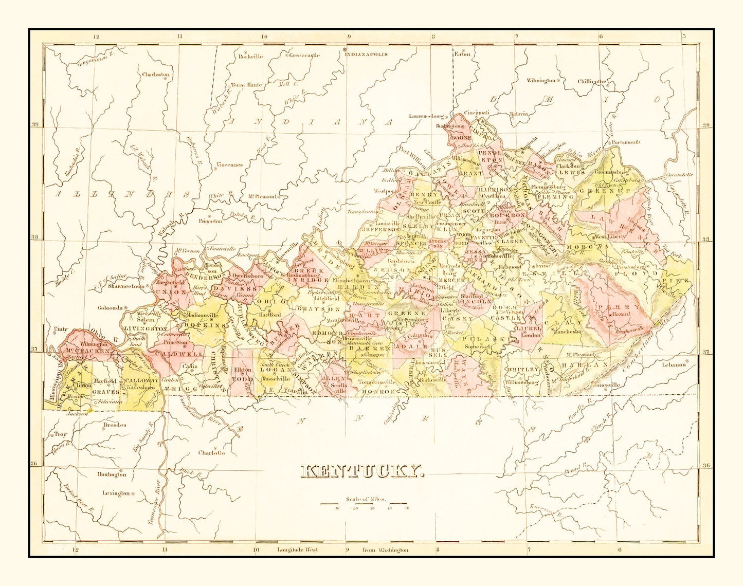 Vintage Map of Kentucky, 1835