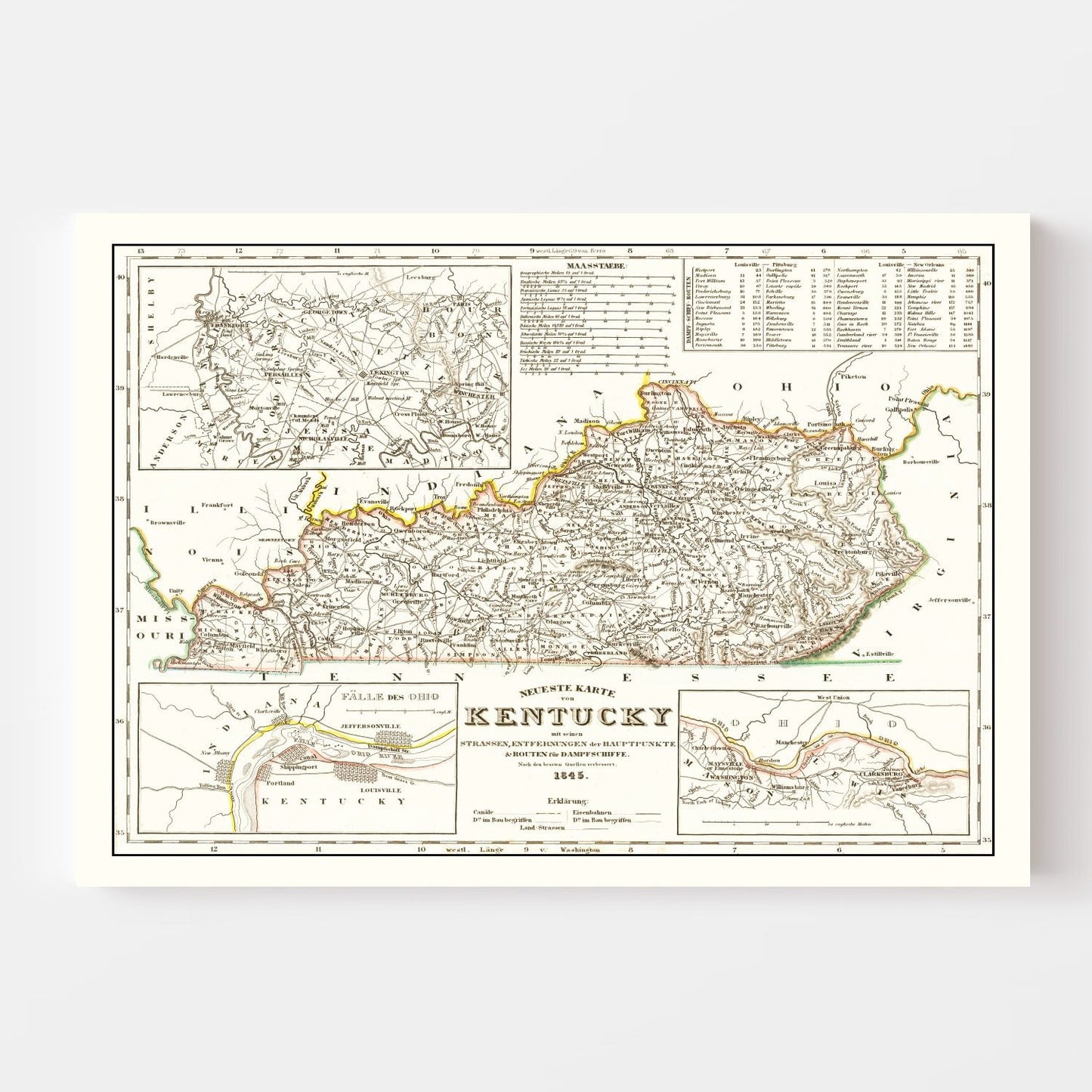 Vintage Map of Kentucky, 1845