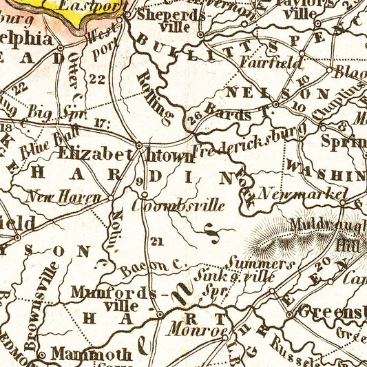 Vintage Map of Kentucky, 1845