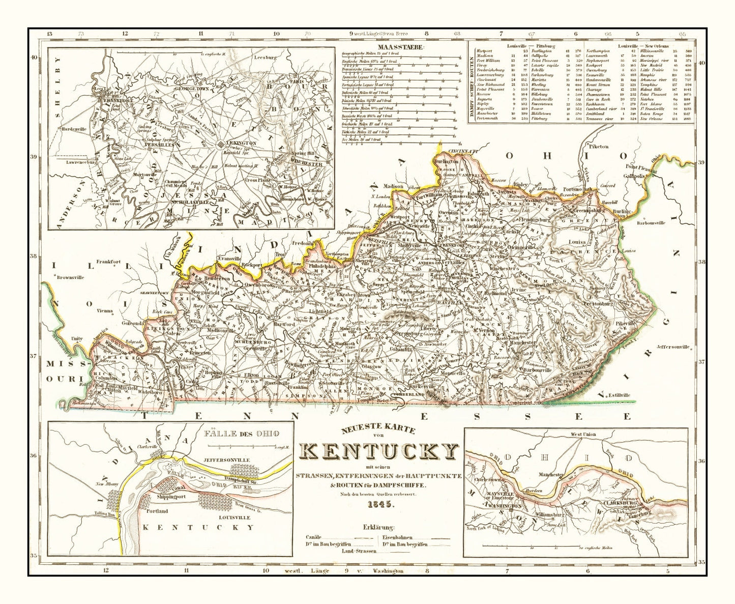 Vintage Map of Kentucky, 1845