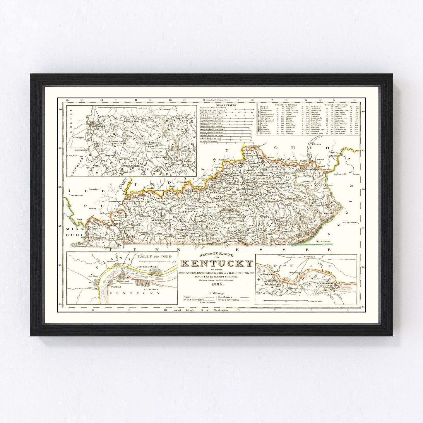 vintage map of Kentucky, 1845