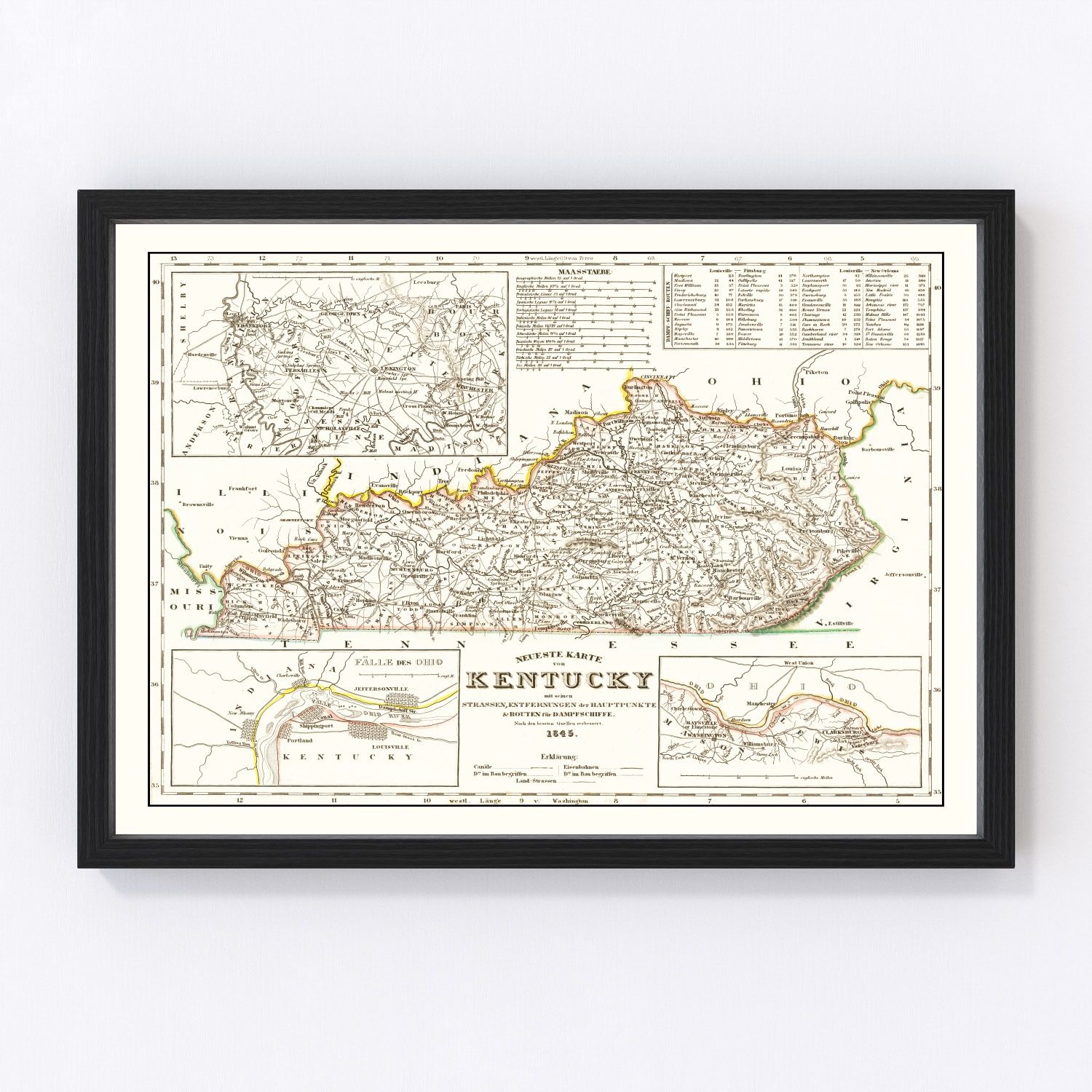 vintage map of Kentucky, 1845