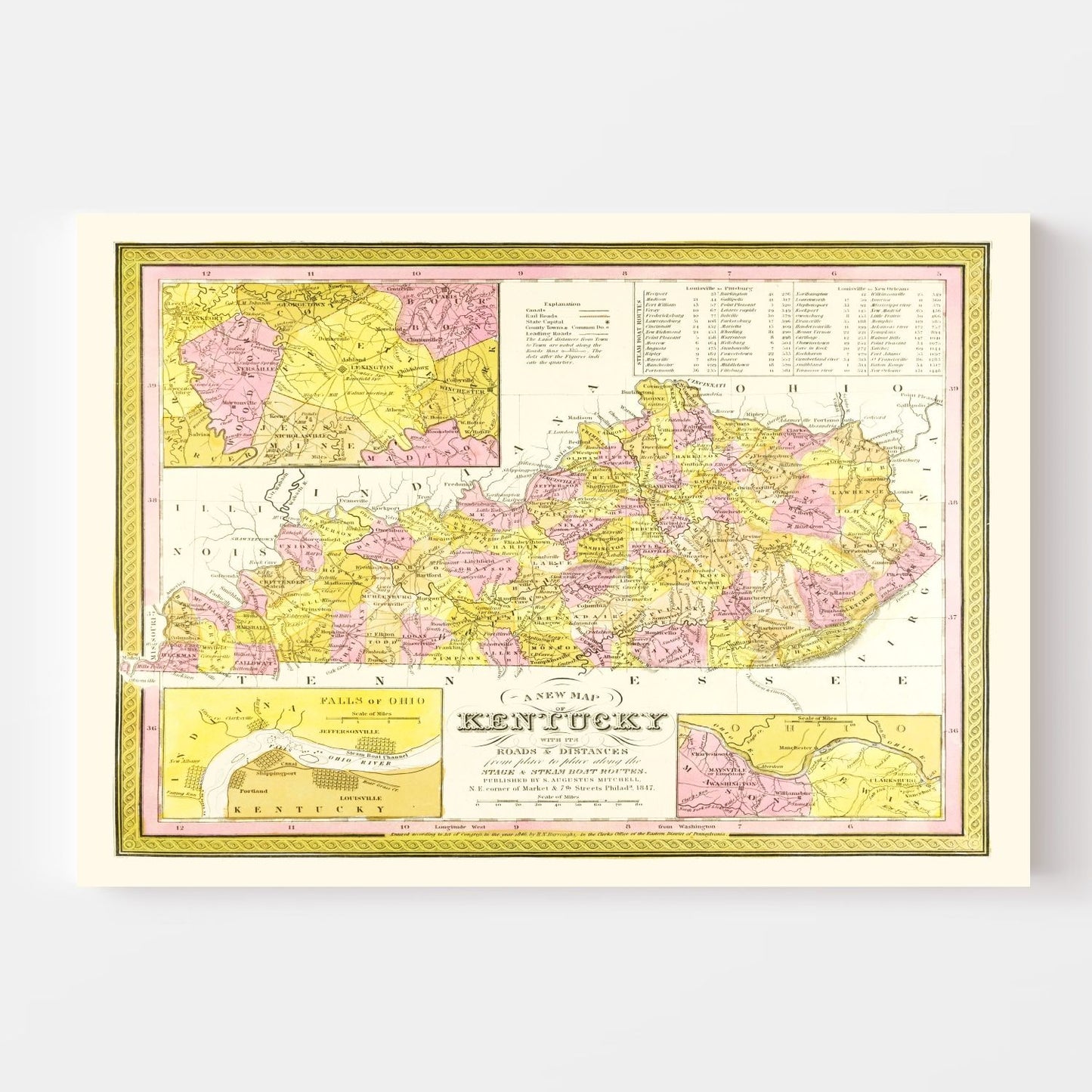Vintage Map of Kentucky, 1847