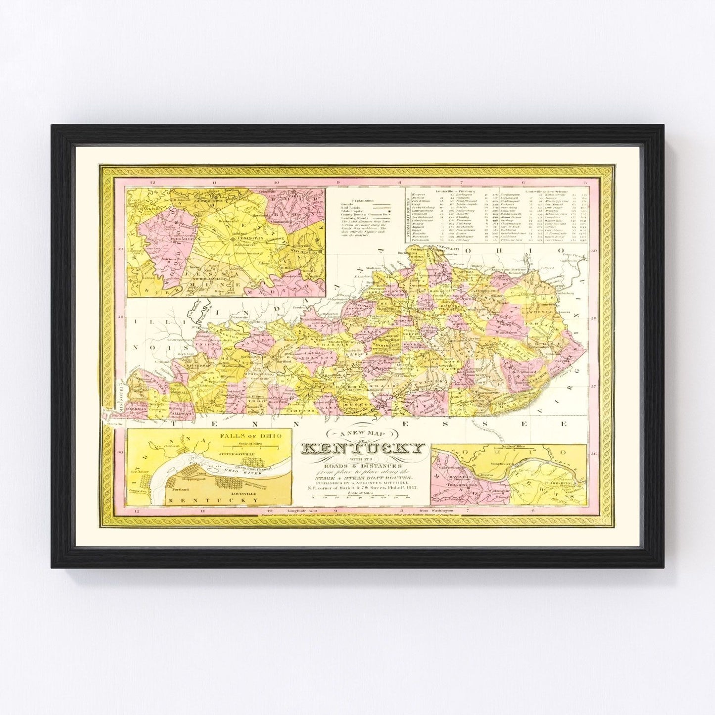 Vintage map of Kentucky, 1847