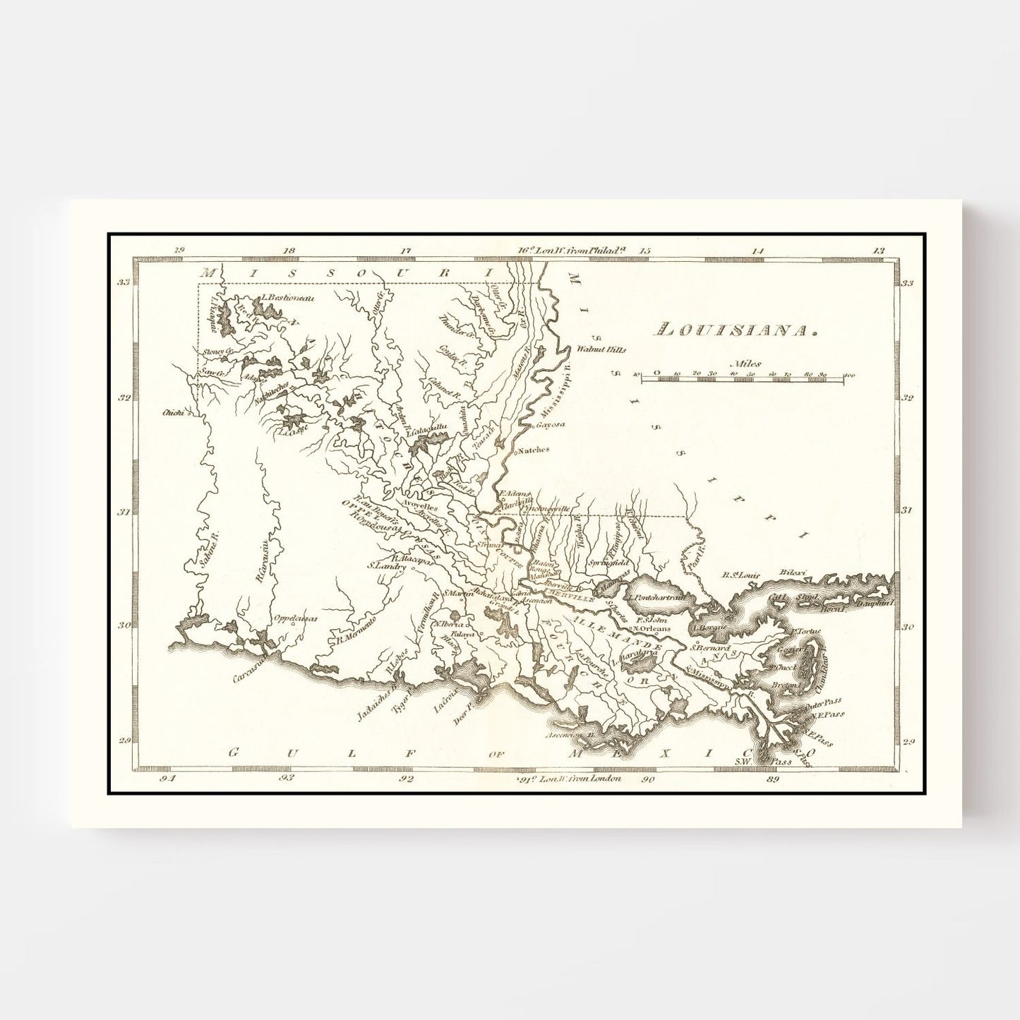 Vintage Map of Louisiana, 1814