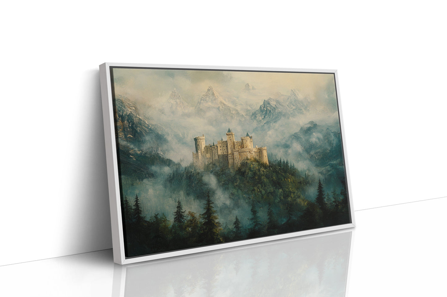 Misty Mountain Castle Fantasy Landscape Wall Art Print