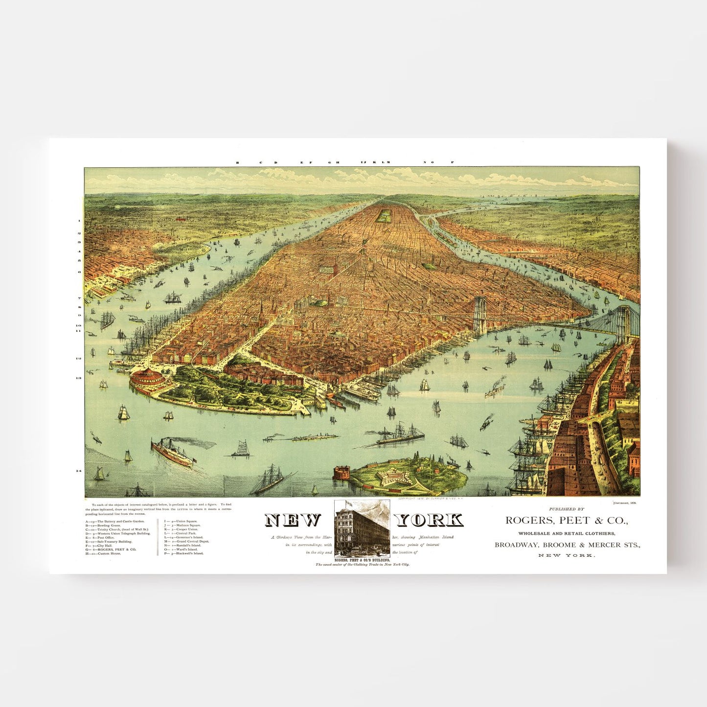 Vintage Map of New York City, New York, 1879