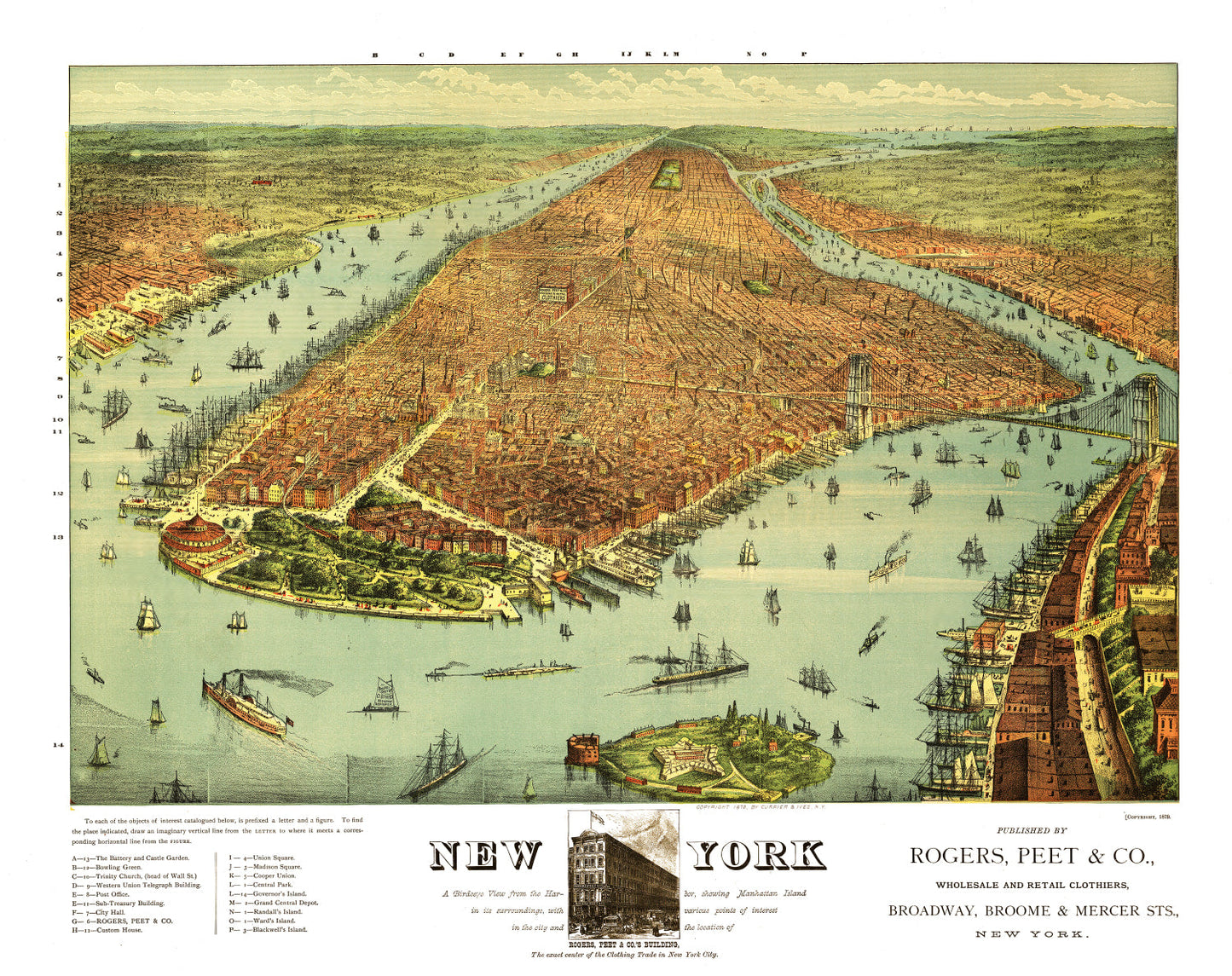Vintage Map of New York City, New York, 1879