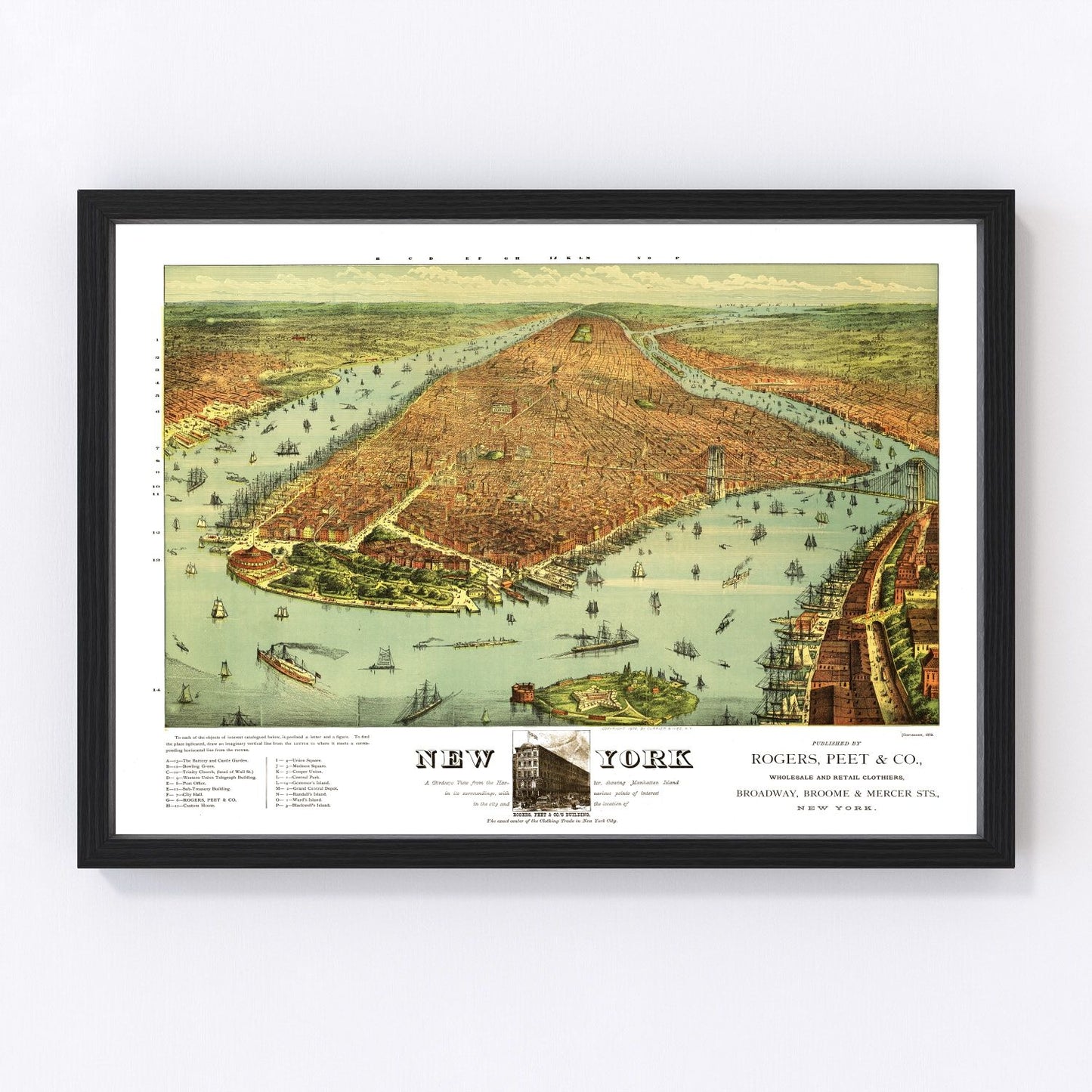 Vintage map of New York City, New York, 1879