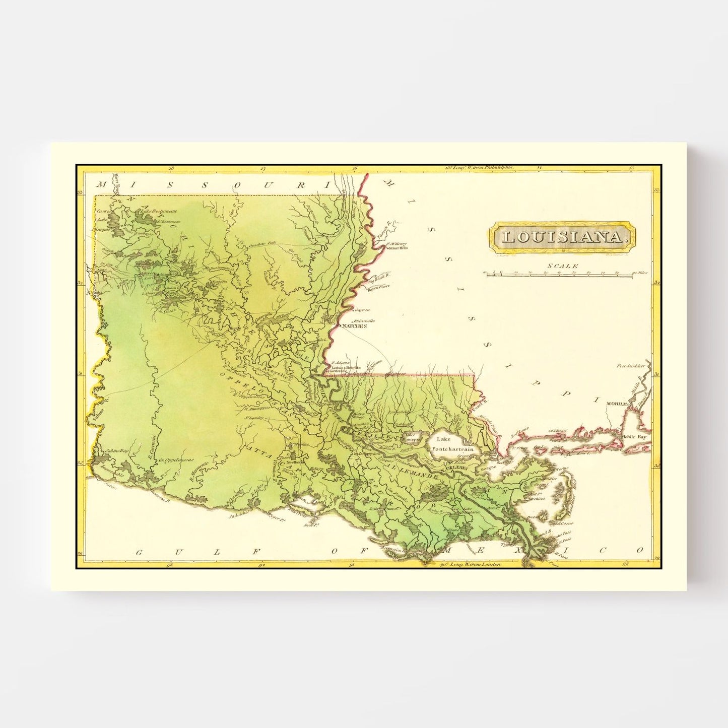 Vintage Map of Louisiana, 1816