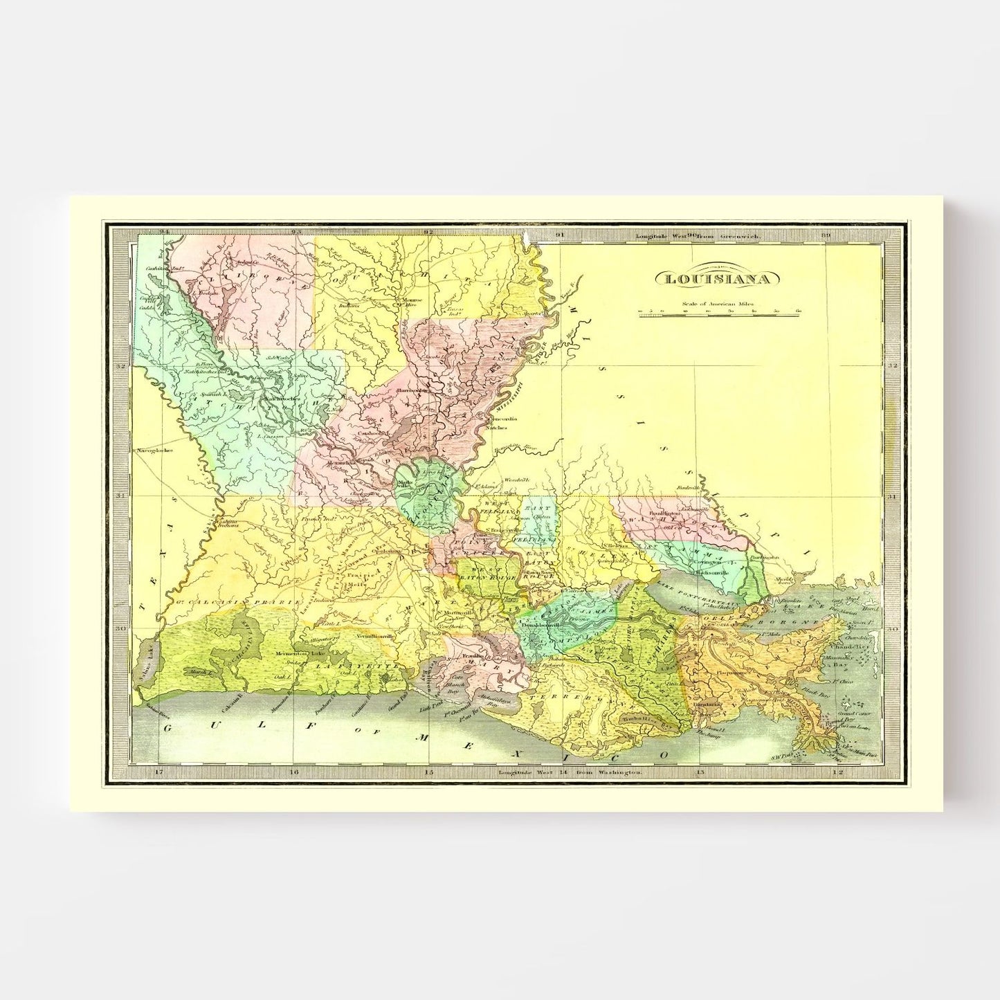 Vintage Map of Louisiana, 1836