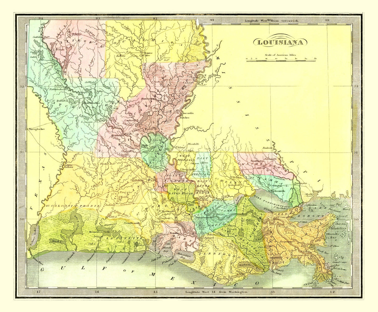 Vintage Map of Louisiana, 1836