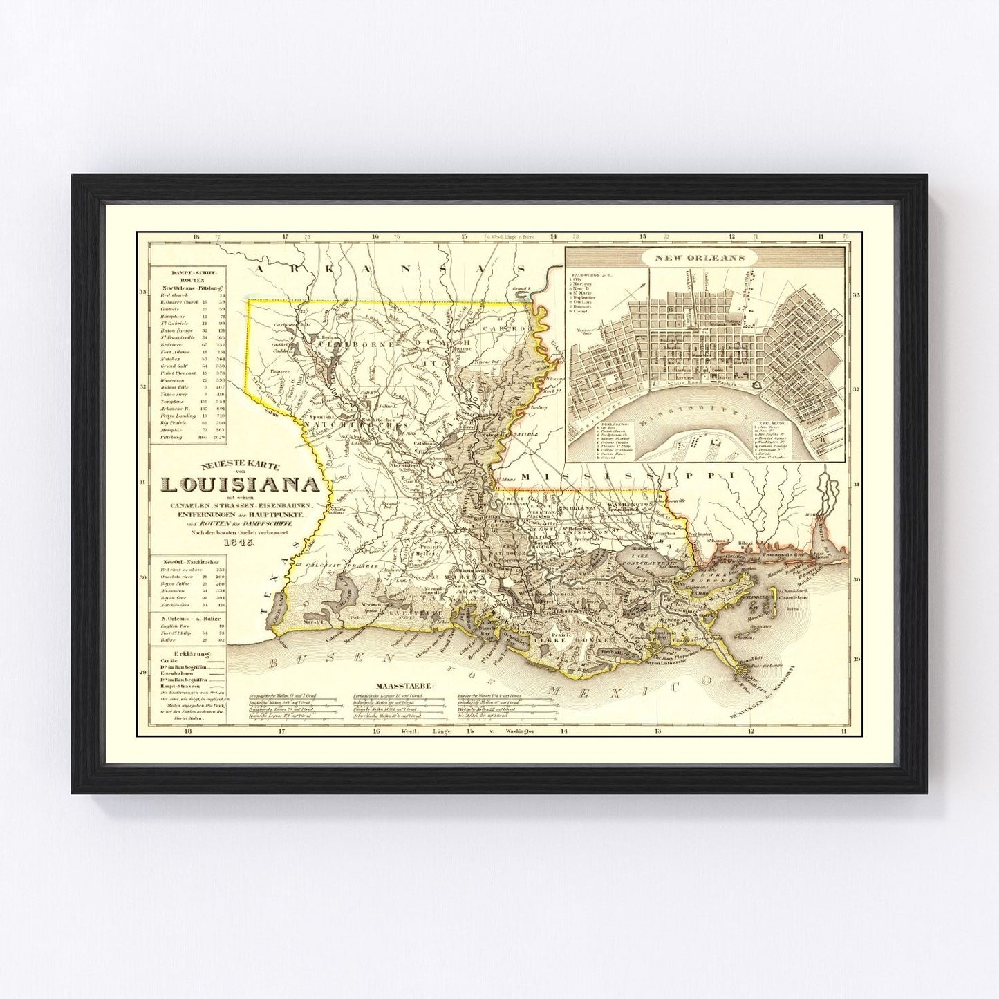 Vintage map of Louisiana, 1845