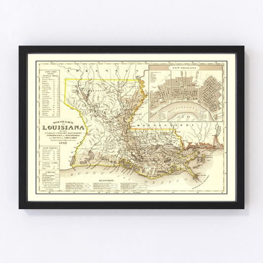 Vintage map of Louisiana, 1845