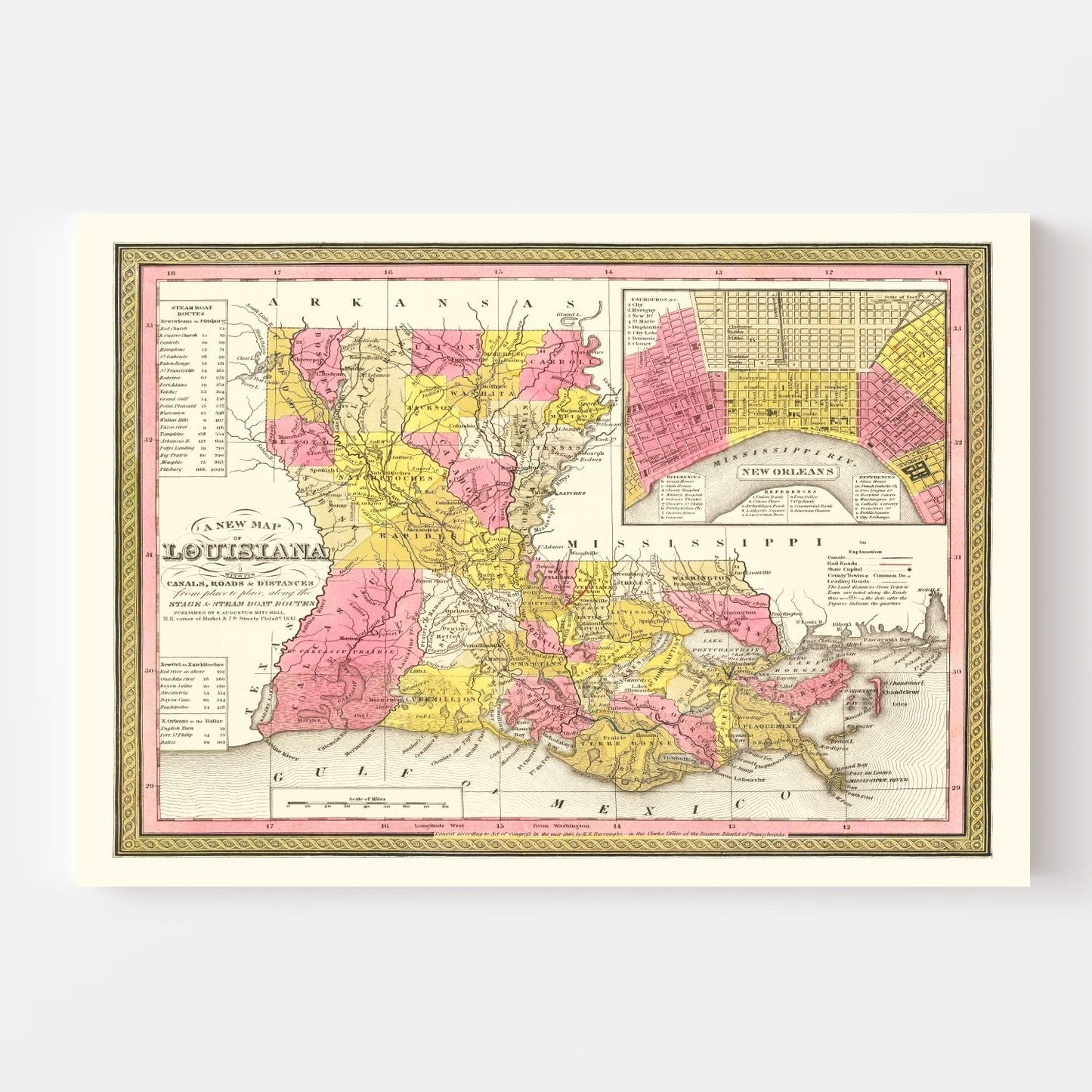 Vintage Map of Louisiana, 1847