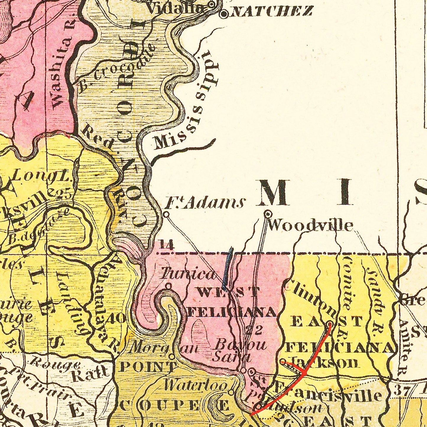 Vintage Map of Louisiana, 1847