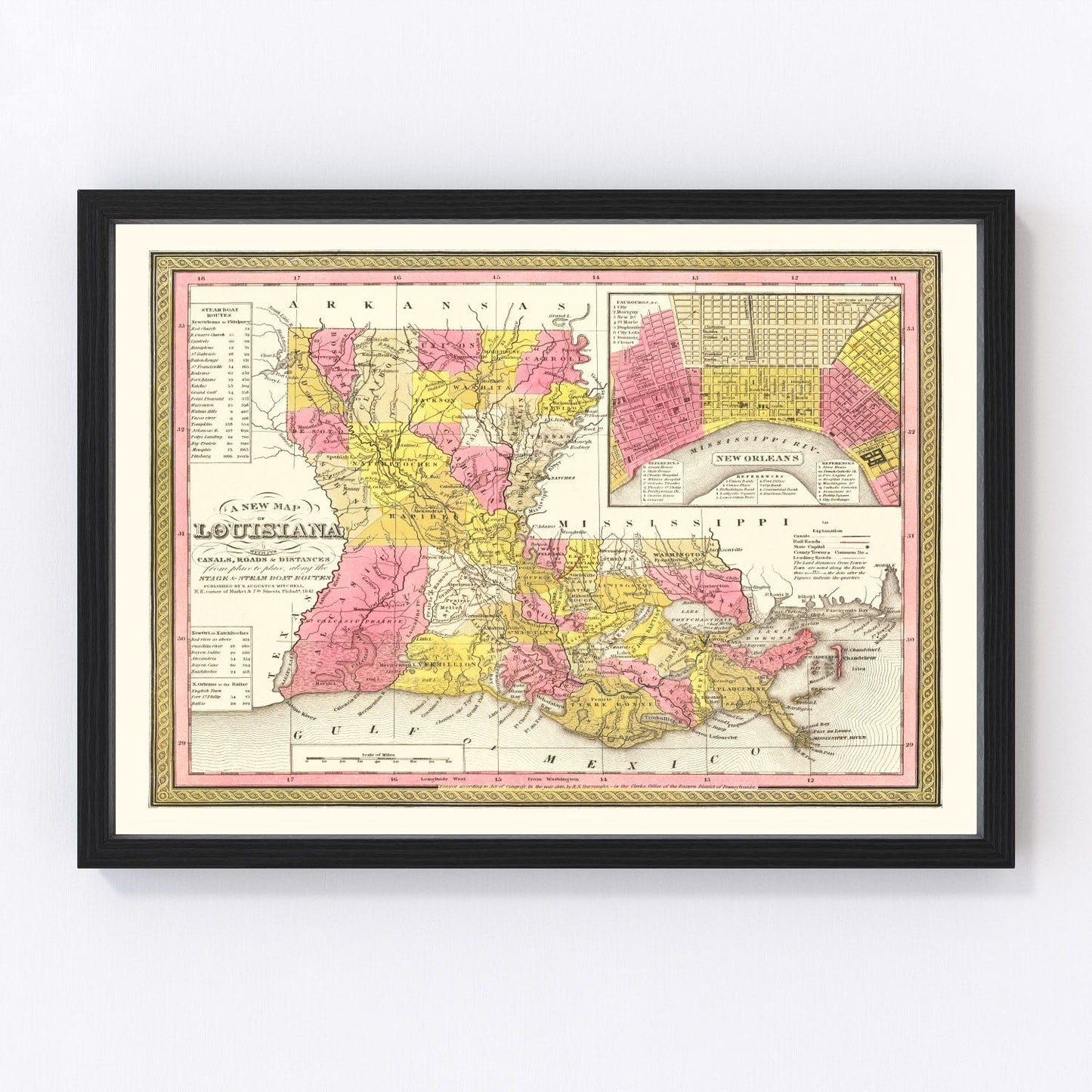 Vintage map of Louisiana, 1847