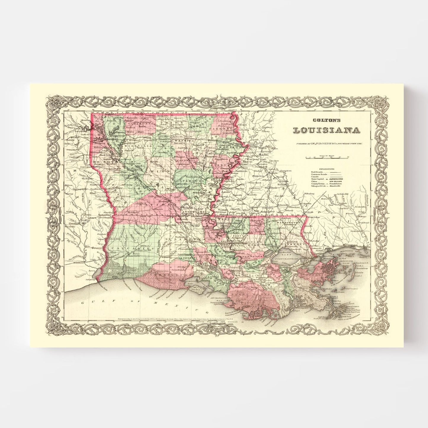 Vintage Map of Louisiana, 1871
