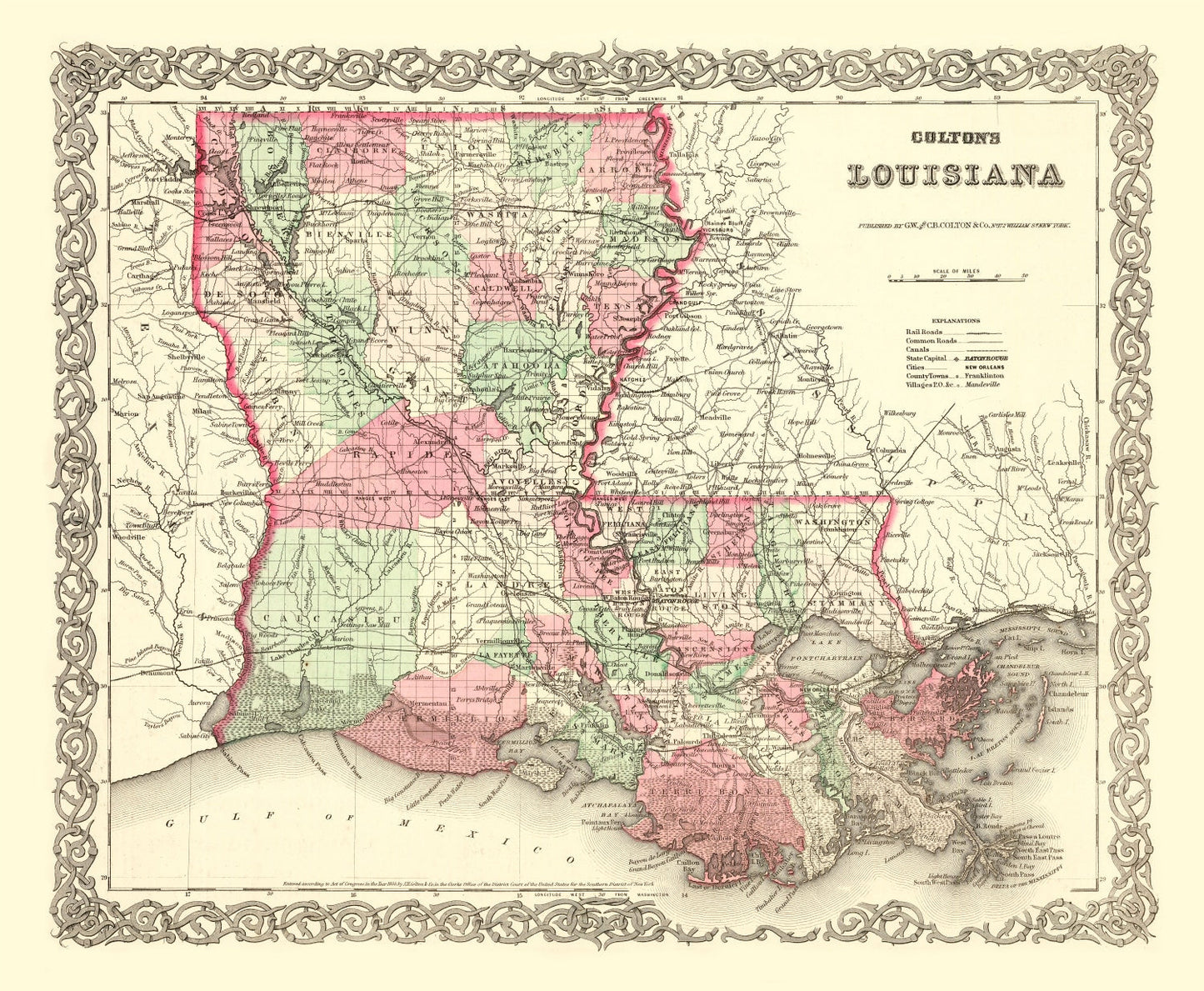 Vintage Map of Louisiana, 1871