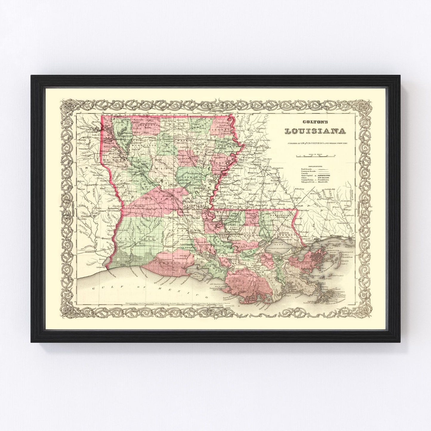 Vintage map of Louisiana, 1871