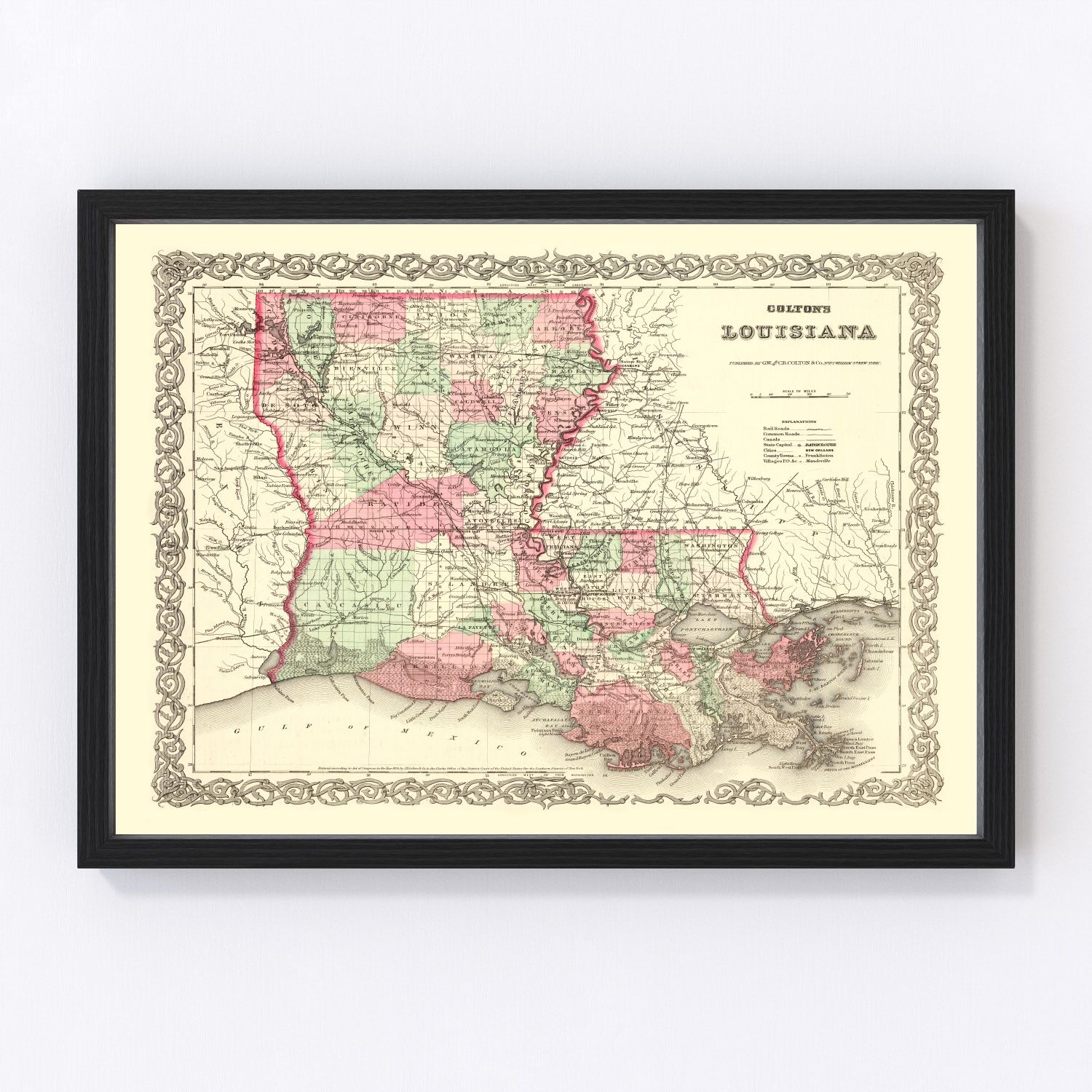 Vintage map of Louisiana, 1871