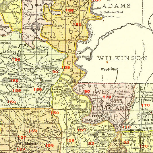 Vintage Map of Louisiana, 1917