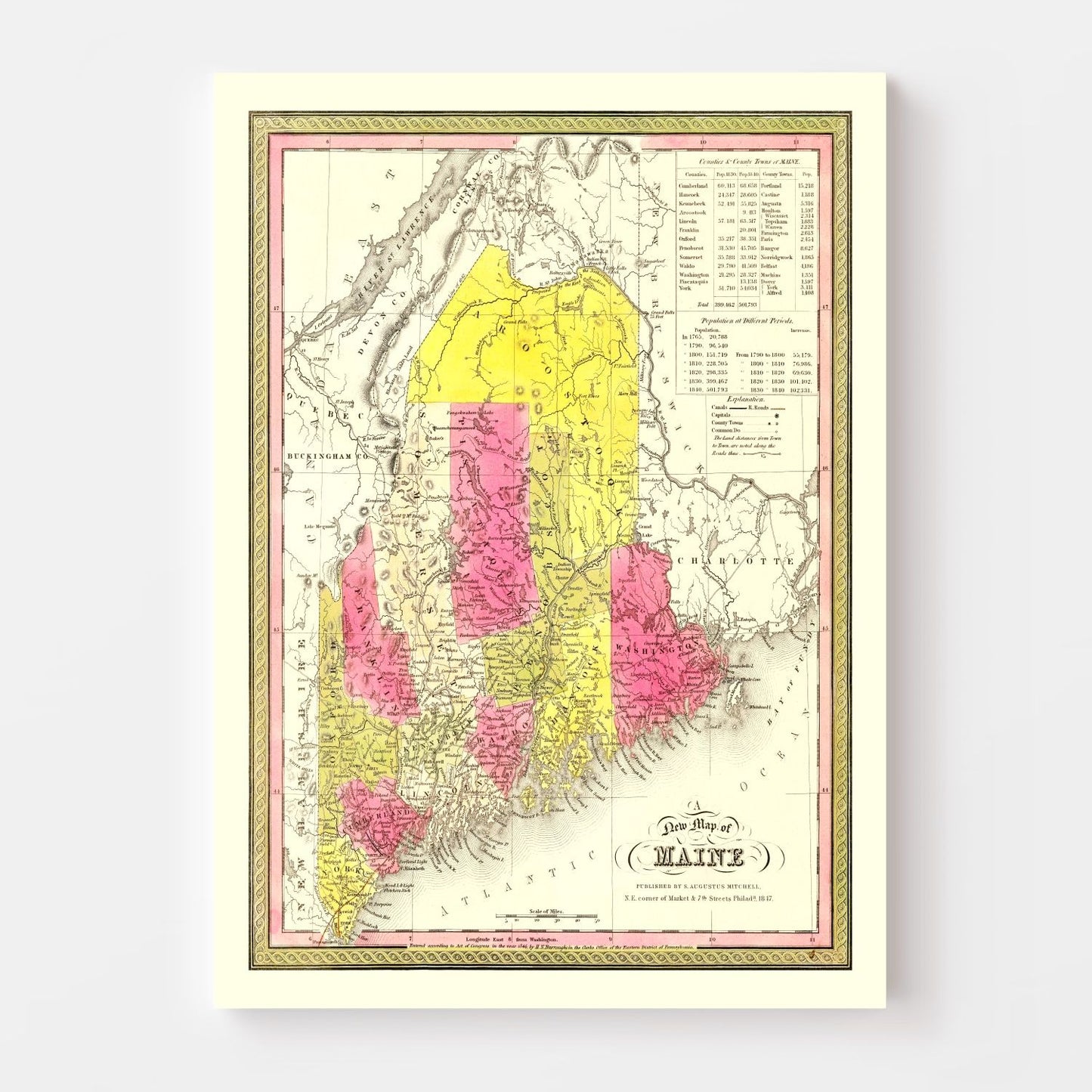 Vintage Map of Maine, 1847