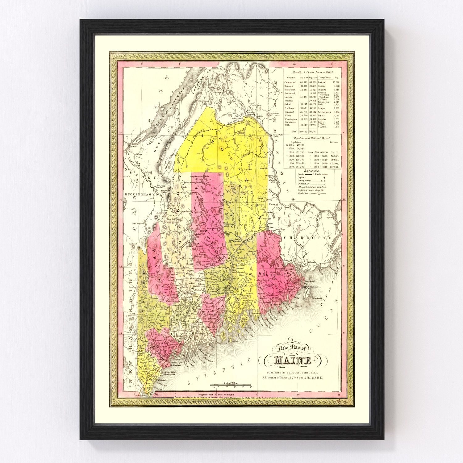 Vintage map of Maine, 1847