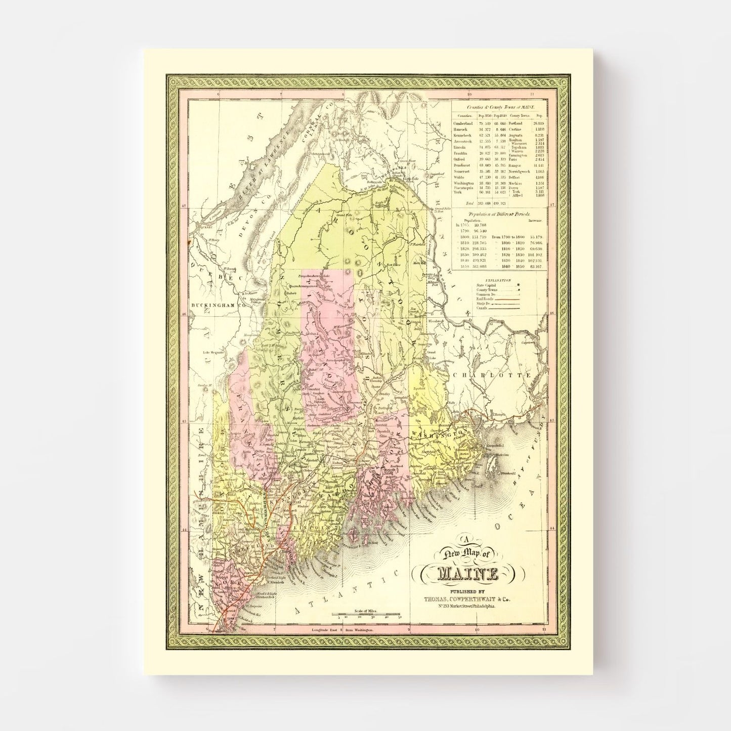 Vintage Map of Maine, 1855 II