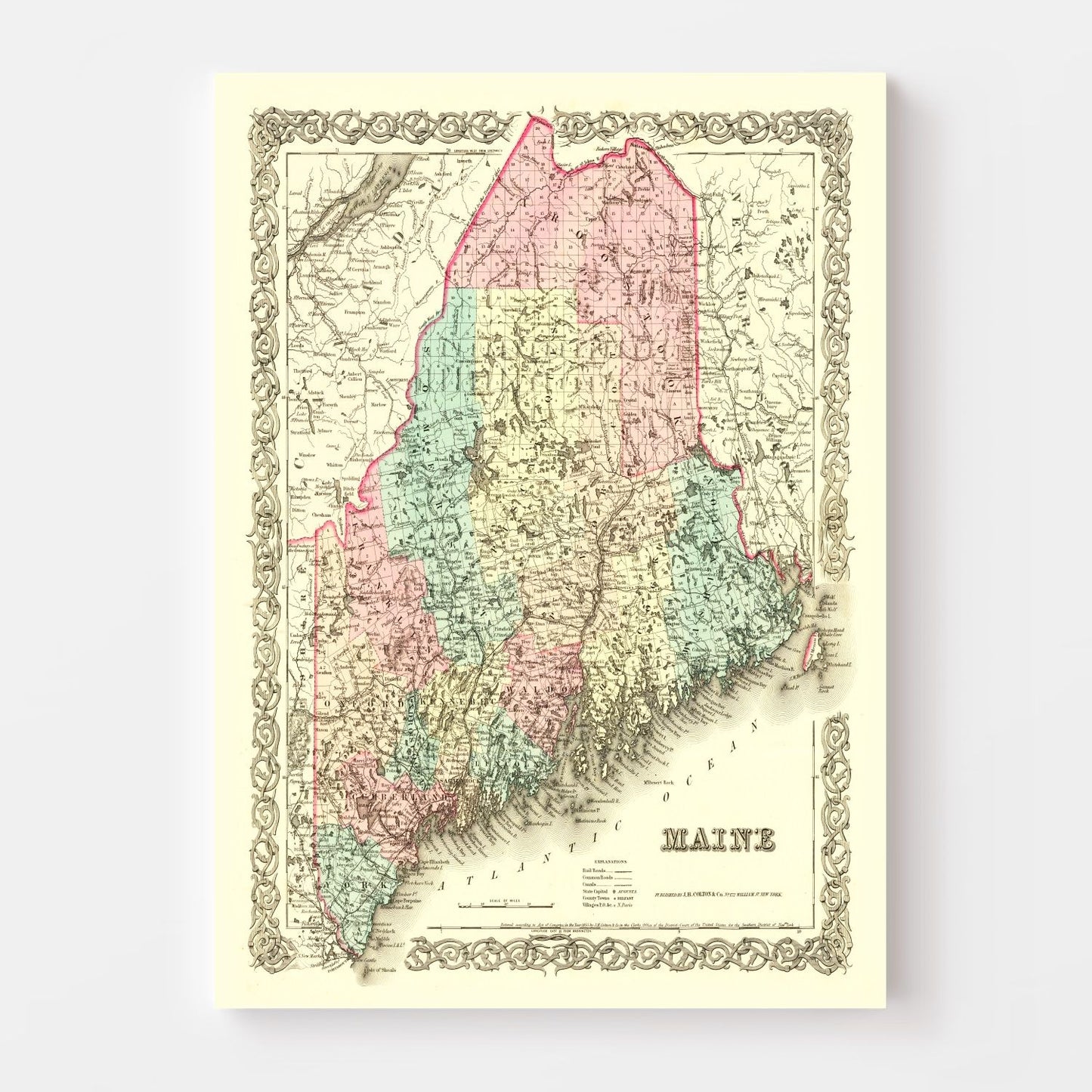 Vintage Map of Maine, 1855