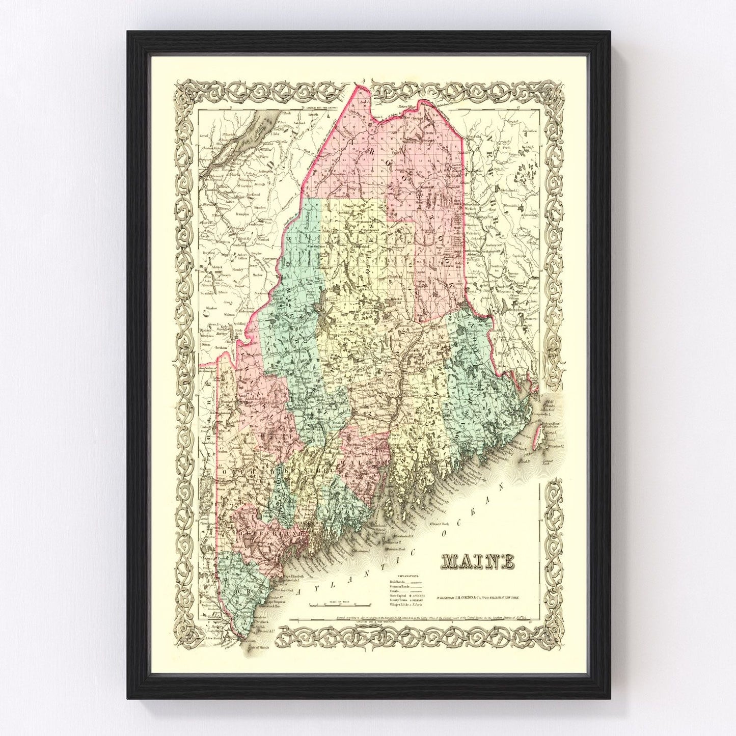 Vintage map of Maine, 1855