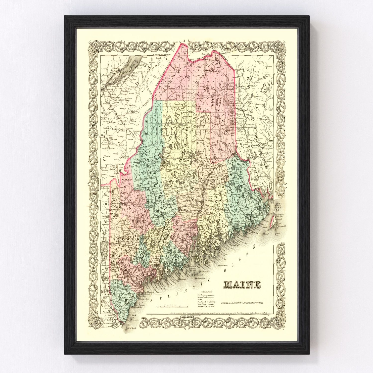 Vintage map of Maine, 1855