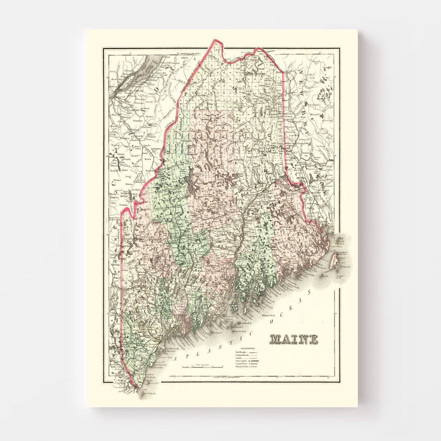 Vintage Map of Maine, 1875